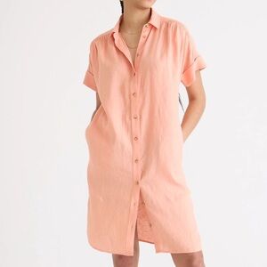 J. CREW WOMENS RELAXED LINEN ORANGE CORAL BUTTON DOWN CASUAL DRESS MEDIUM BJ042